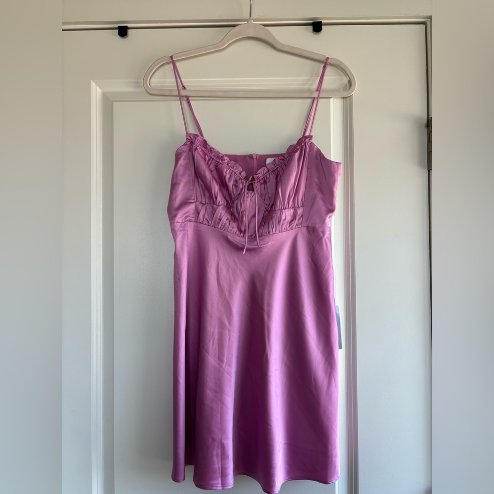 Astr Pink Satin Chemise with Spaghetti Straps